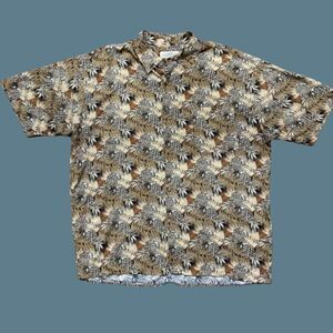 Natural Issue Vintage Hawaiian Pineapple Print Button Front Viscose Brown Men XL